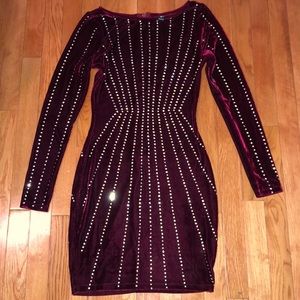 Burgundy suede dress.